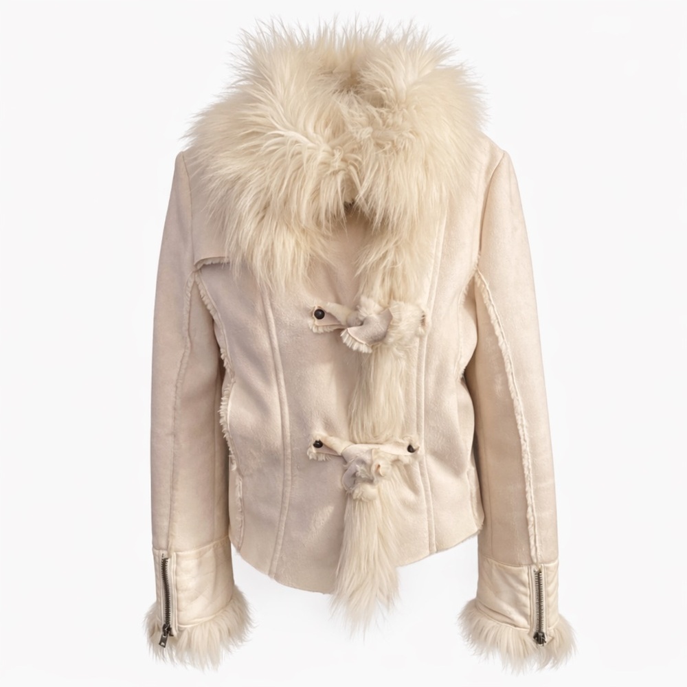 Women’s Cream Faux Fur Trimmed Jacket